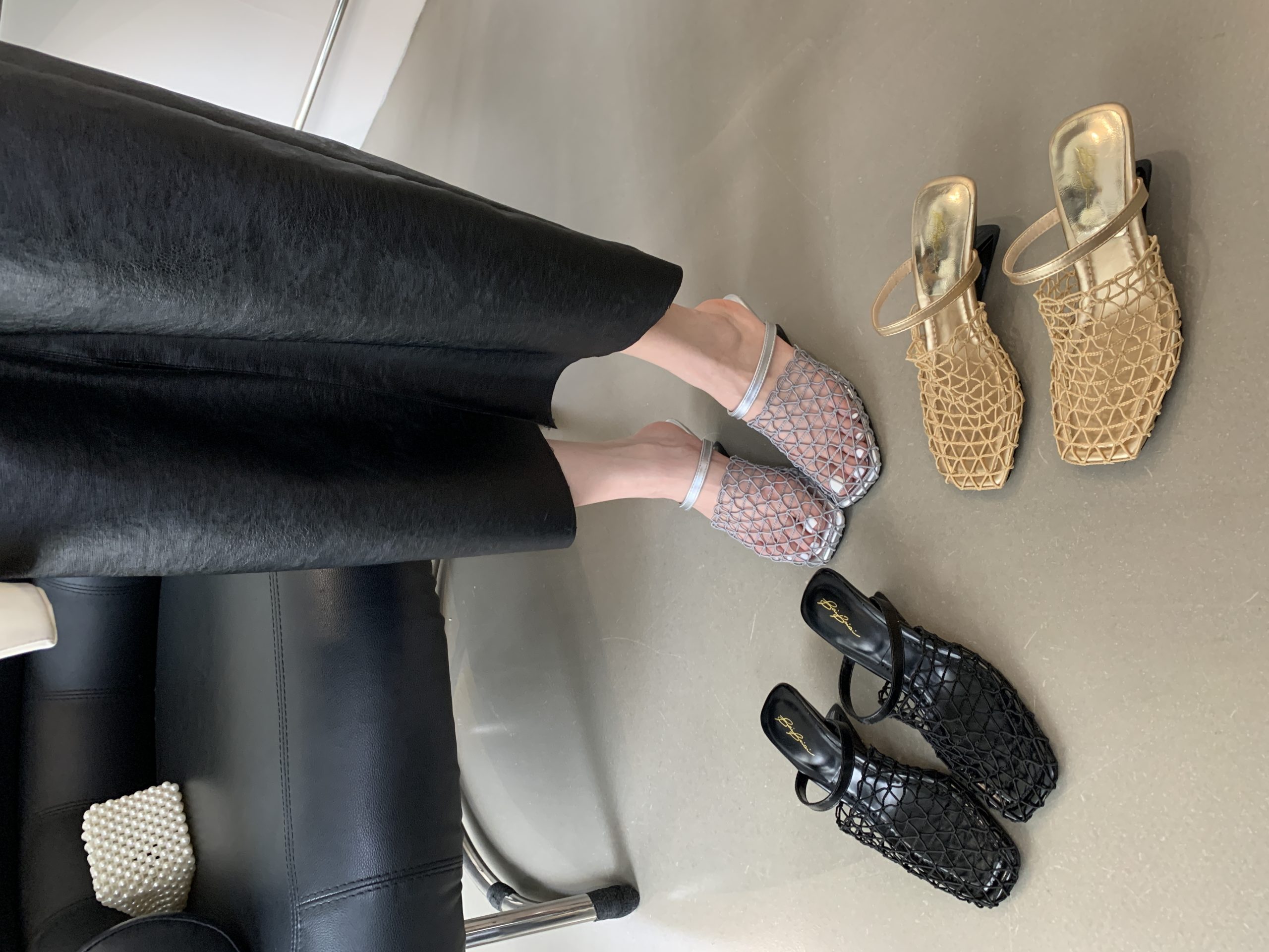 2025 Summer New Style Woven Fishnet Roman Sandals Hollow Breathable Mule Shoes Wedge Heel Women 5CM
