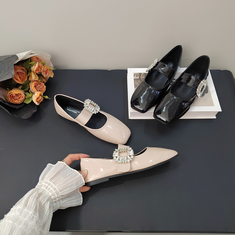 CSYCOCO Rhinestone Buckle Square Toe Mary Jane Flats for Women 2025 Spring