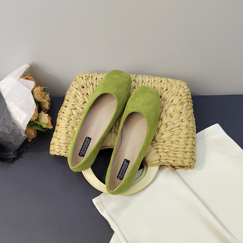CSYCOCO Women's Comfortable Flat Shoes Korean Style Suede Loafers Slip-On Square Toe Green - Image 2