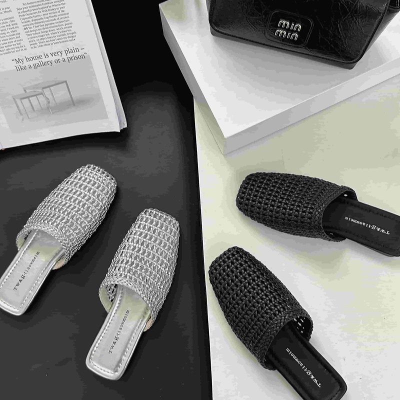Retro Fashion Beach Sandals Women Flat Summer Vacation Style Casual Woven Hollow Toe Half Slippers - Image 5