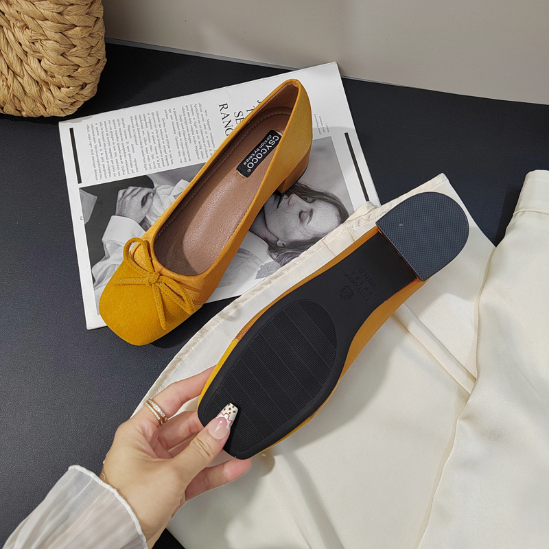 Classic Versatile Fairy Style Comfortable Chunky Heel Shoes with Same Color Splicing Bowknot High Heel Slip-On - Image 3