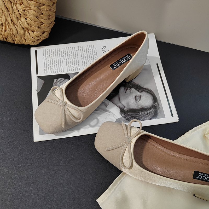 Classic Versatile Fairy Style Comfortable Chunky Heel Shoes with Same Color Splicing Bowknot High Heel Slip-On - Image 4