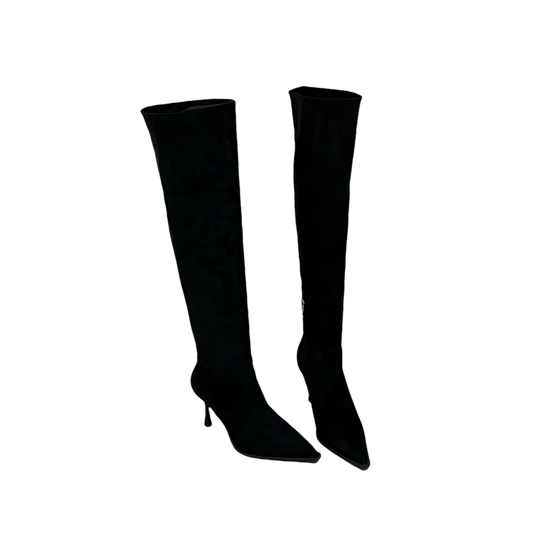 Women's Pointed Toe High Heel Slim Boots Over Knee Folded Wrinkled Martin Boots - Image 5