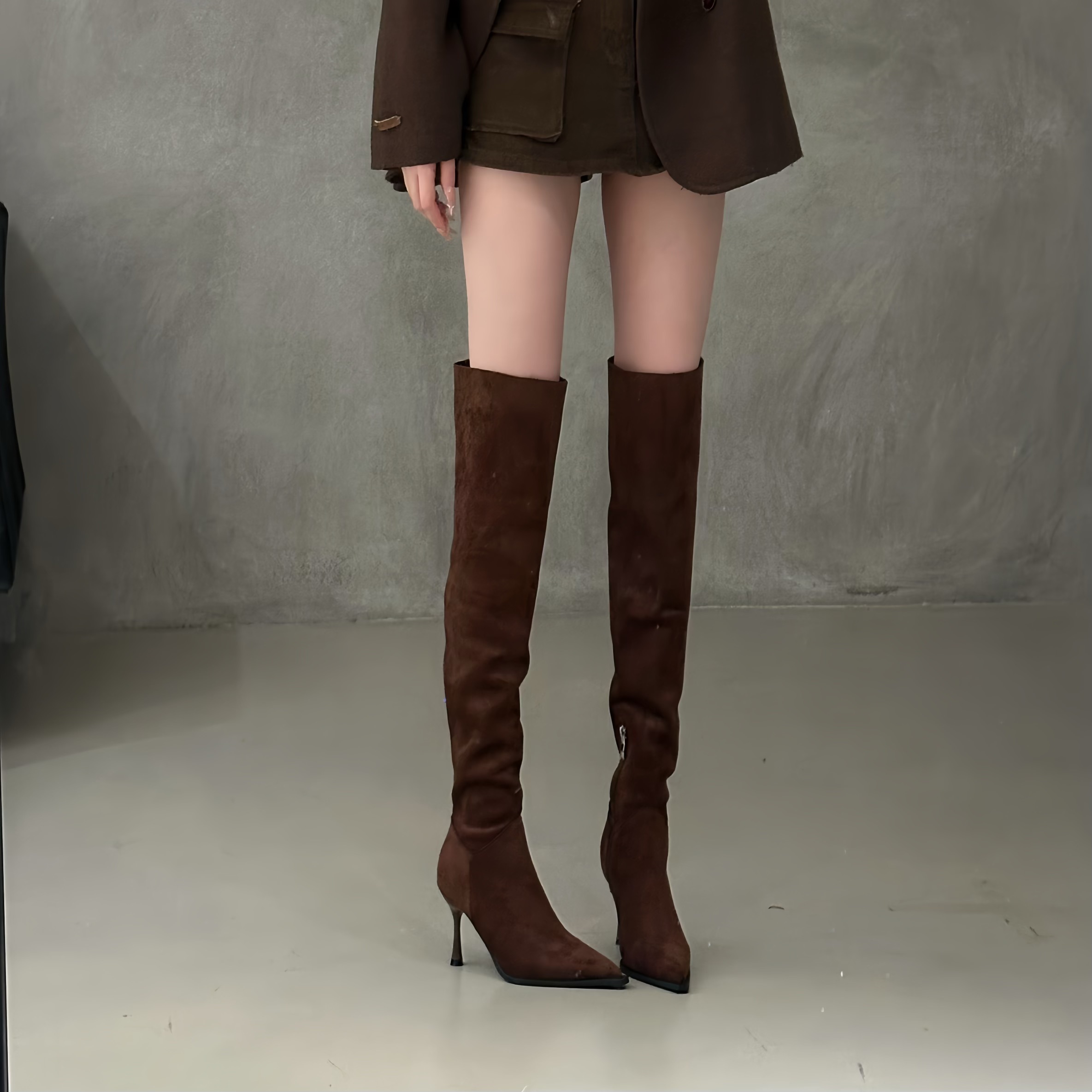 Women's Pointed Toe High Heel Slim Boots Over Knee Folded Wrinkled Martin Boots - Image 2