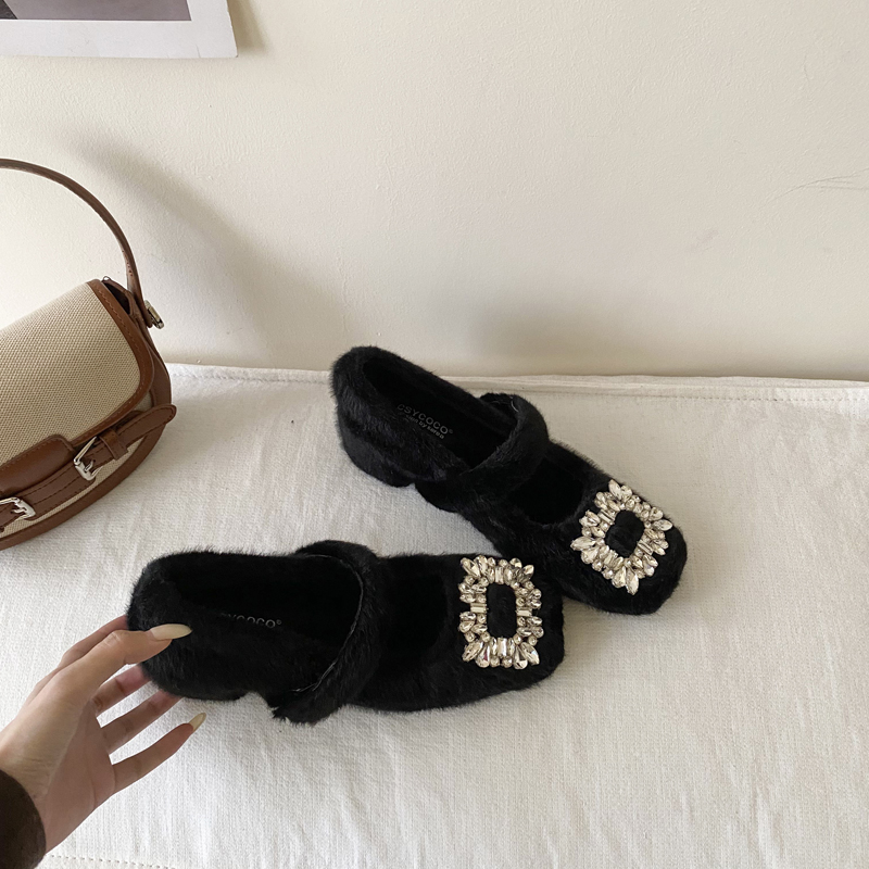 CSYCOCO Women's Winter Furry Ballet Square Toe Mary Jane Shoes with Chunky Heel and Plush Lining - Image 4
