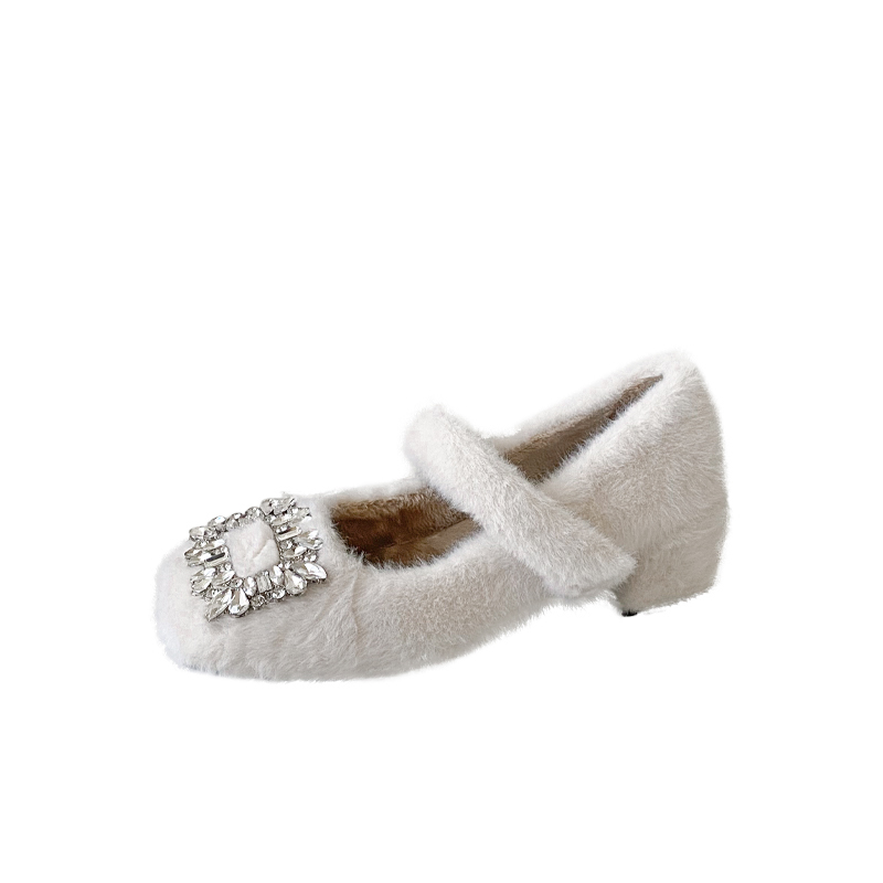 CSYCOCO Women's Winter Furry Ballet Square Toe Mary Jane Shoes with Chunky Heel and Plush Lining - Image 5