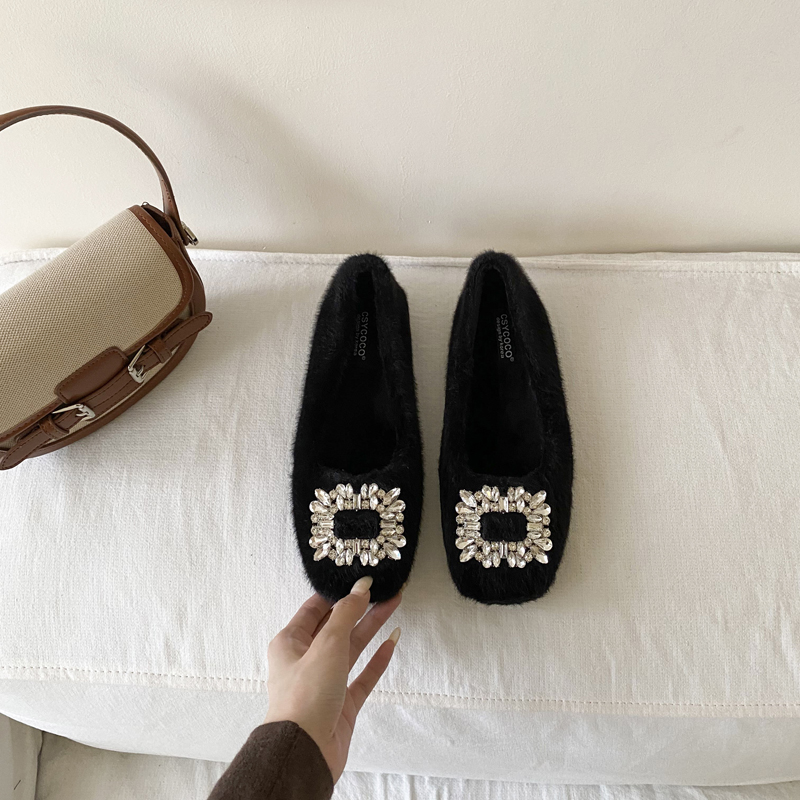 French Style Flat Furry Women's Shoes Fairy Wind Slip-On Warm Lined Shoes - Image 4