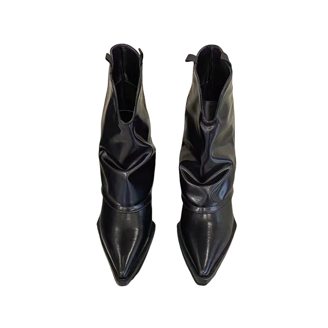 Women's Pointed Toe Cowboy Boots High Heel Short Boots Sweet Cool Style Fall Winter New Western Chunky Heel - Image 5
