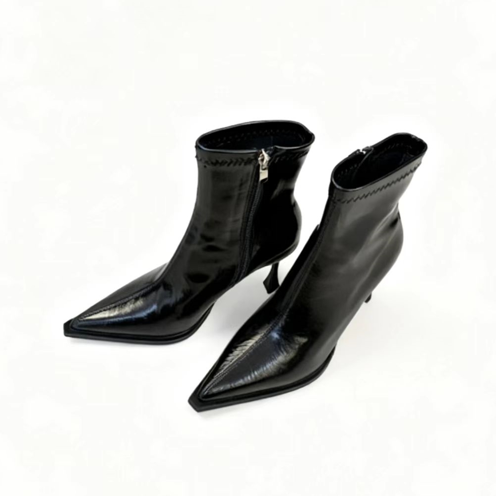 Pointed Toe High Heel Ankle Boots Women 2025 Autumn Winter New European American Brown Retro Thin Heel Slim Boots - Image 5