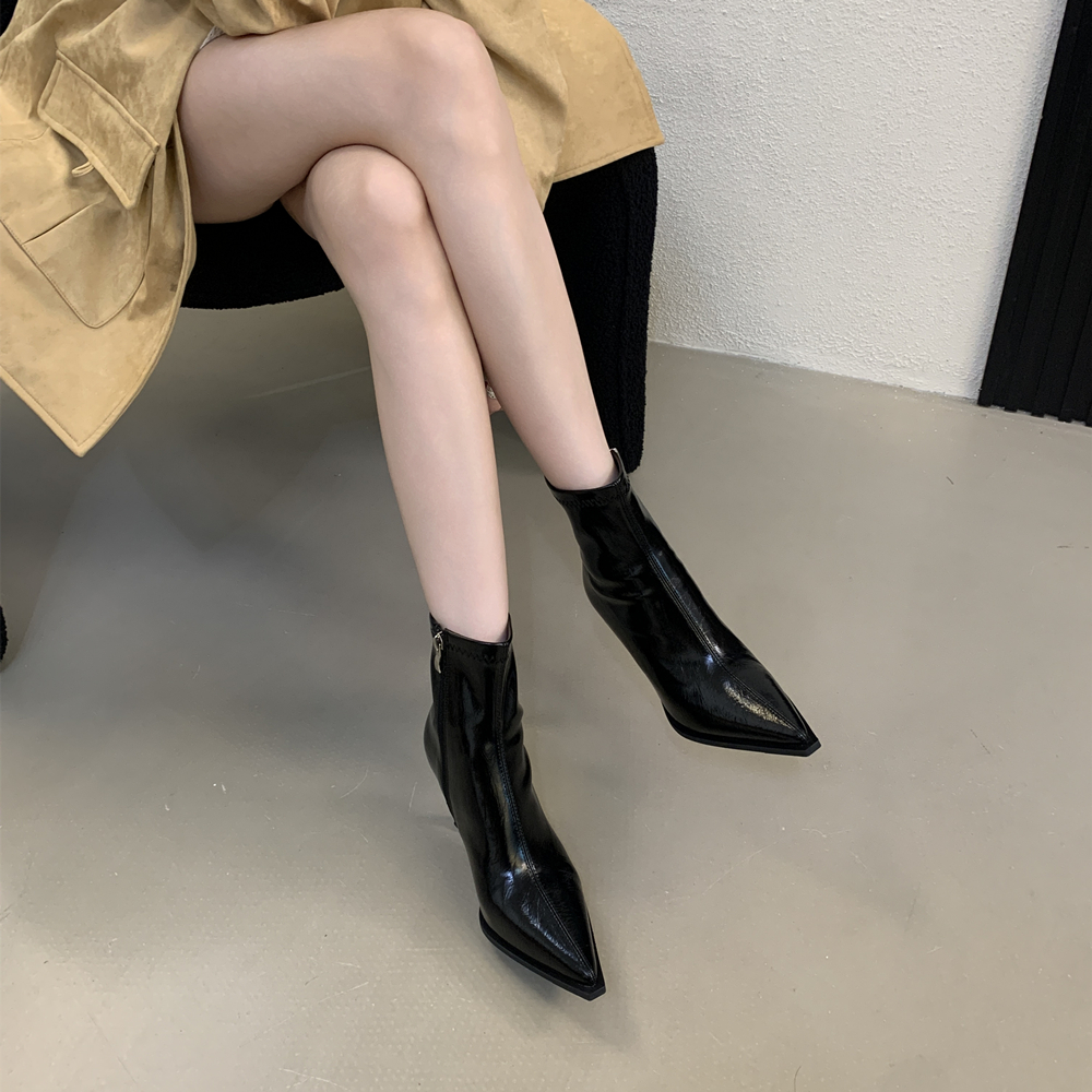 Pointed Toe High Heel Ankle Boots Women 2025 Autumn Winter New European American Brown Retro Thin Heel Slim Boots - Image 3