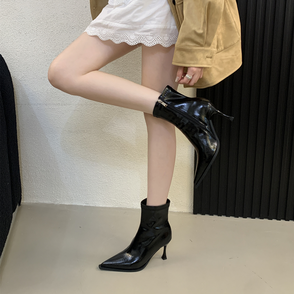 Pointed Toe High Heel Ankle Boots Women 2025 Autumn Winter New European American Brown Retro Thin Heel Slim Boots - Image 4