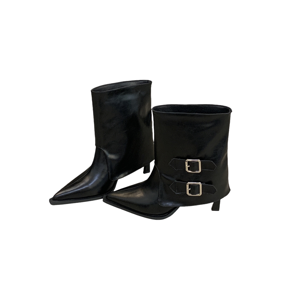French Style Belt Buckle Pointed Toe Slim Heel Riding Boots for Women Short Boots High Heel Martin Boots - Image 5