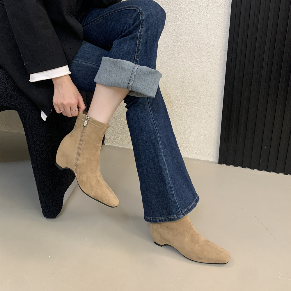 Korean Style Square Toe Platform Side Zipper Martin Boots 2025 Autumn Winter New Suede Chelsea Short Boots - Image 3