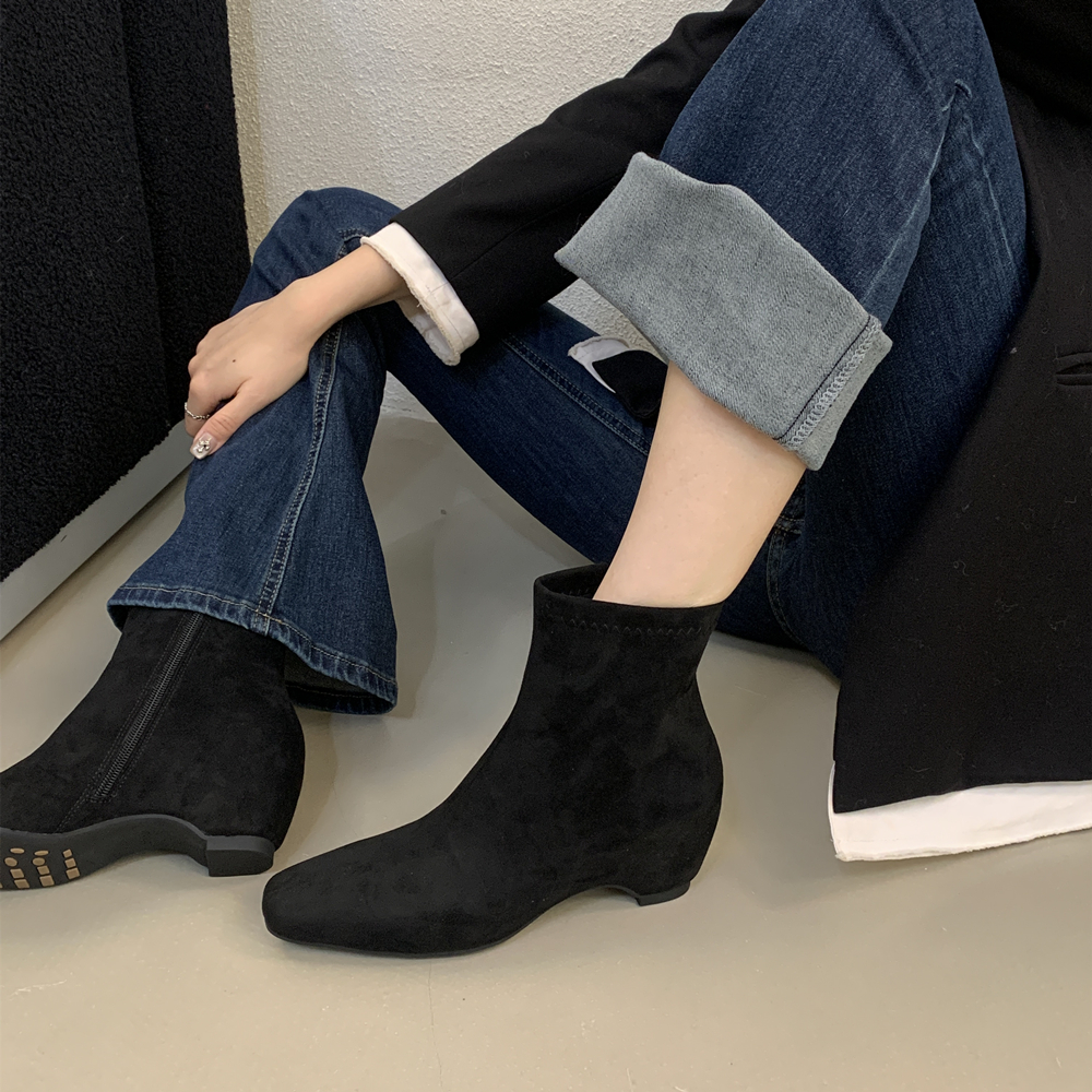 Korean Style Square Toe Platform Side Zipper Martin Boots 2025 Autumn Winter New Suede Chelsea Short Boots - Image 4