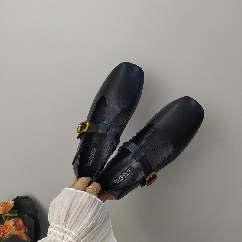 CSYCOCO 2026 Spring New Retro Casual Black Flat Shoes for Women - Matte or Glossy Black, Square Toe, Low Top - Image 3