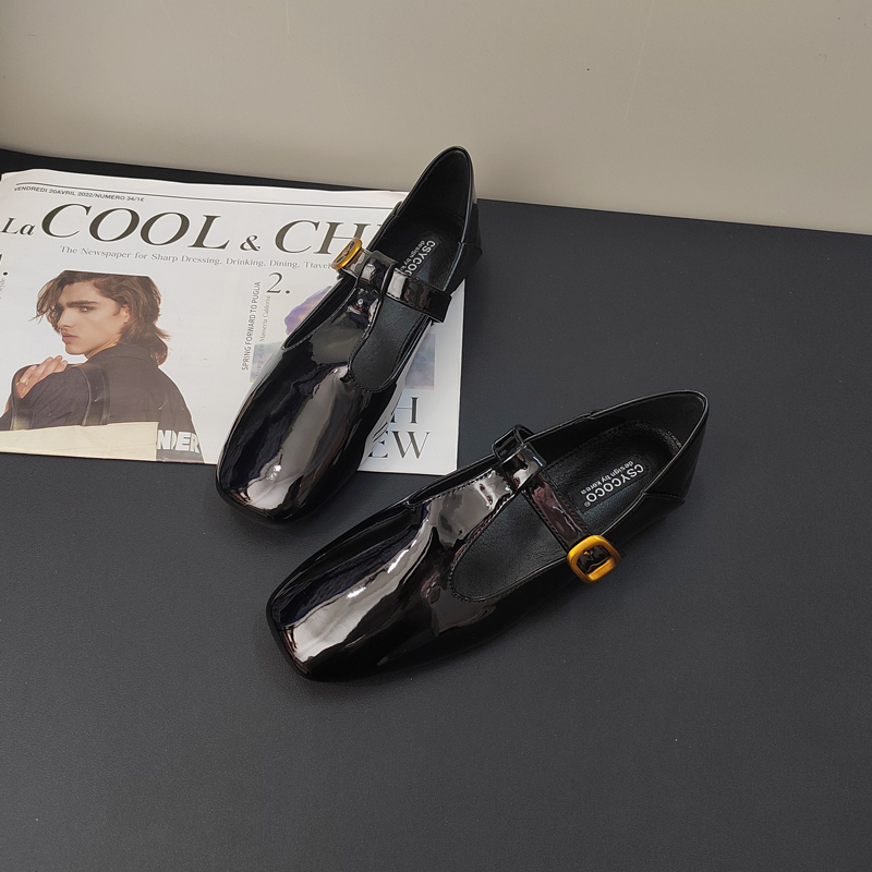 CSYCOCO 2026 Spring New Retro Casual Black Flat Shoes for Women - Matte or Glossy Black, Square Toe, Low Top - Image 4