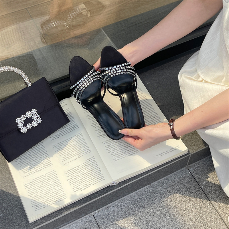 2026 New Open Toe High Heel Slide Sandals Rhinestone Women Shoes